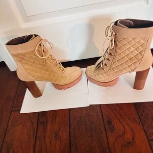 Tan Rag & Co Yoko Fine Suede Quilted Ankle Boots Lace-Up Ankle Boots
